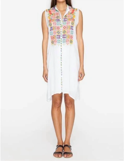 Johnny Was Torreya Button Down Dress (slip) In White In White