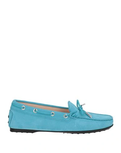Shop Tod's Woman Loafers Turquoise Size 8 Leather In Blue