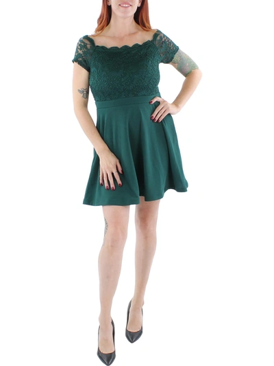 Shop City Studio Juniors Womens Lace Mini Fit & Flare Dress In Green