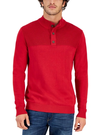 Shop Club Room Mens Mock Neck Henley Pullover Sweater In Red