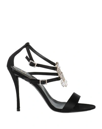 Shop Roger Vivier Woman Sandals Black Size 6.5 Textile Fibers, Soft Leather