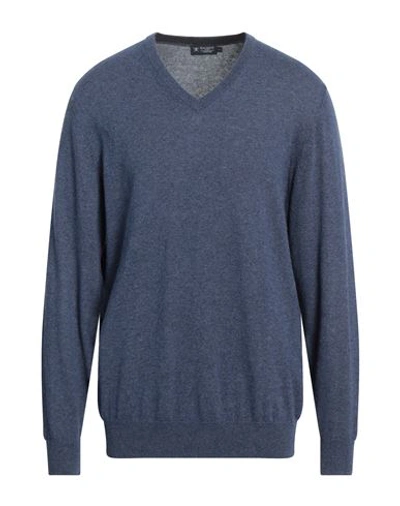 Shop Hackett Man Sweater Blue Size Xxl Merino Wool, Viscose, Polyamide, Cashmere