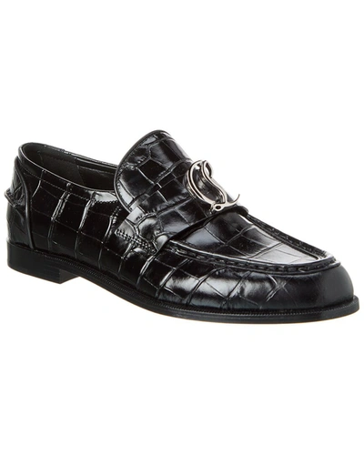 Shop Christian Louboutin Cl Moc Croc-embossed Leather Loafer In Black