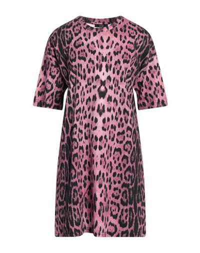 Shop Cavalli Class Woman Mini Dress Fuchsia Size Xl Cotton In Pink