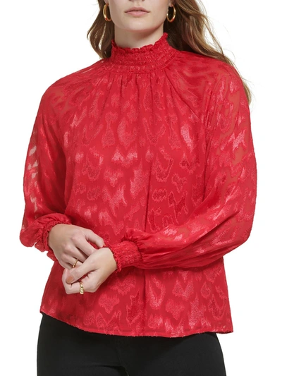 Shop Calvin Klein Womens Embroidered Mock Neck Pullover Top In Red