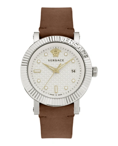 Shop Versace V-classic Leather Watch In Silver