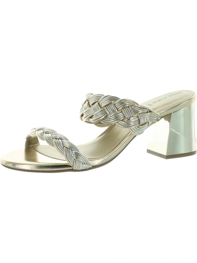 Shop Anne Klein Reggie Womens Faux Leather Slip-on Slide Sandals In Silver