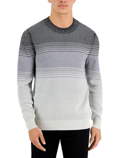 Shop Alfani Mens Ombre Stripe Crewneck Sweater In Grey