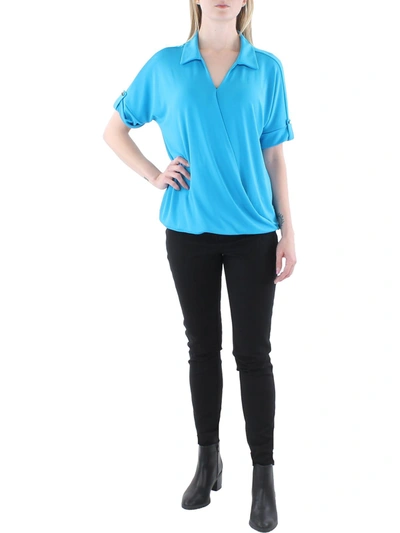 Shop Alfani Womens Matte Jersey V Neck Pullover Top In Blue