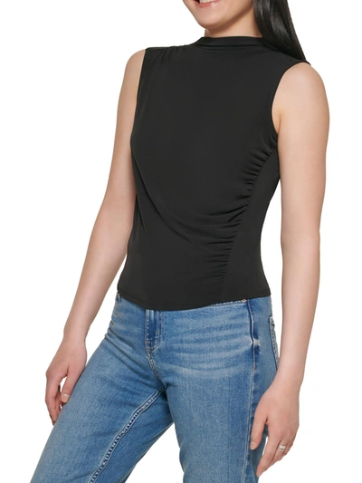 Shop Calvin Klein Womens Ruched Mock Collared Tank Top In Black