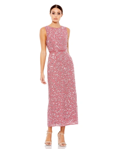 Shop Mac Duggal Geometric Patterned Sequin Midi Dress In Pink