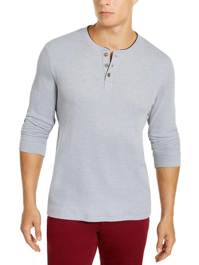 Shop Club Room Mens Waffle Knit Thermal Henley Shirt In Grey