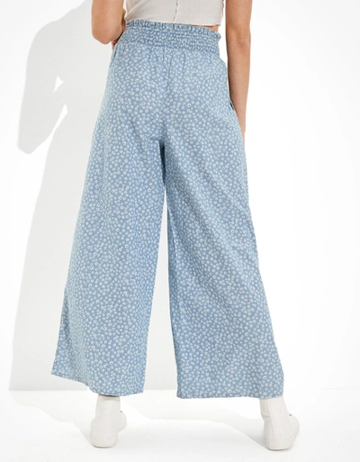 Shop American Eagle Outfitters Ae Smocked Wide Leg Pant In Blue