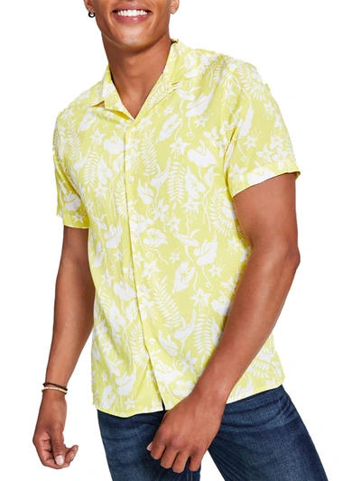 Shop Inc Mens Floral Short Sleeve Button-down Shirt In Yellow