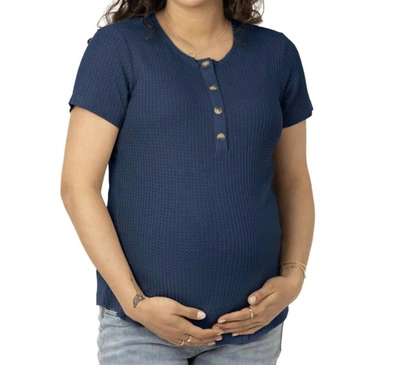 Shop Kindred Bravely Bamboo Waffle Nursing & Maternity Henley Shirt In Navy In Blue