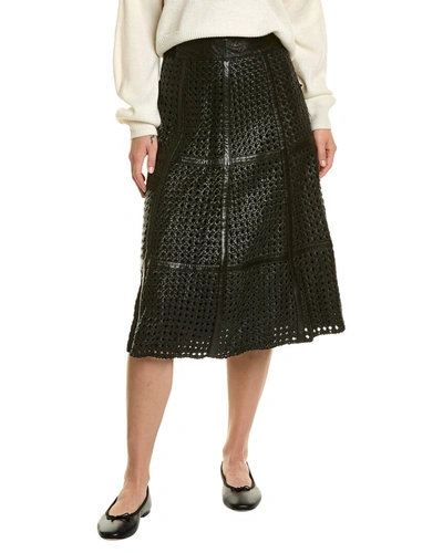 Shop Alice And Olivia Sosie Leather Midi Skirt In Black
