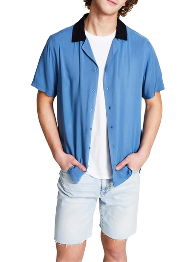 Shop And Now This Mens Contrast Trim Collared Button-down Shirt In Blue