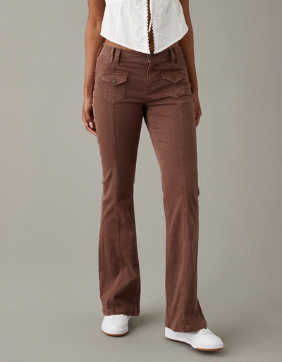 Shop American Eagle Outfitters Ae Stretch Low-rise Relaxed Flare Pant In Brown