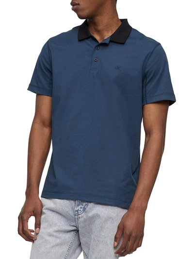 Shop Calvin Klein Mens Contrast Trim Collar Polo In Blue