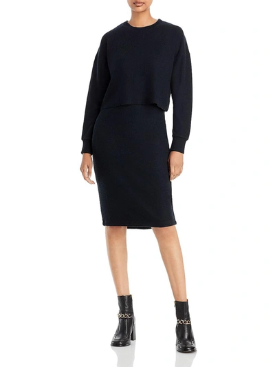 Shop Three Dots Womens Ribbed Calf Midi Dress In Black