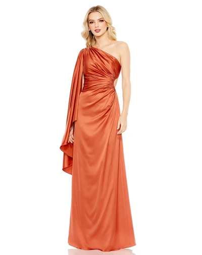 Shop Ieena For Mac Duggal One Shoulder Bell Sleeve Draped Gown In Pink