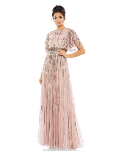 Shop Mac Duggal Embellished Full Length Layered Sleeve Gown In Pink