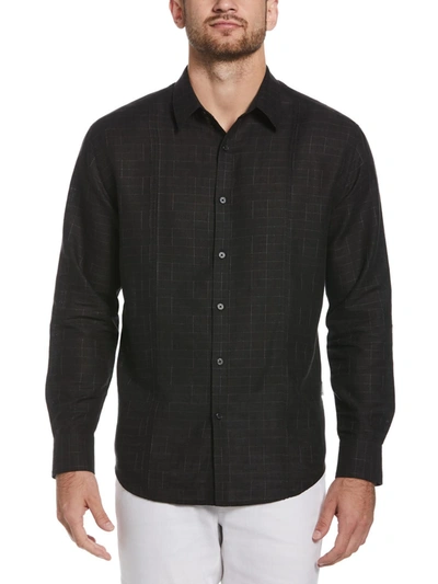 Shop Cubavera Dobby Mens Linen Collared Button-down Shirt In Black