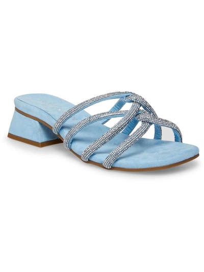 Shop Anne Klein Nikole Womens Glitter Slip On Slide Sandals In Blue