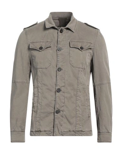 Messagerie Man Shirt Military Green Size L Lyocell, Cotton, Elastane In Gray