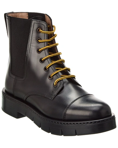 Shop Ferragamo Tolk Leather Combat Boot In Black
