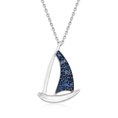 Shop Ross-simons Sapphire Sailboat Pendant Necklace In Sterling Silver In Blue