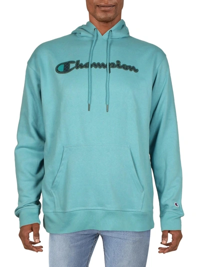 Shop Champion Mens Fleece Lined Signature Hoodie In Blue