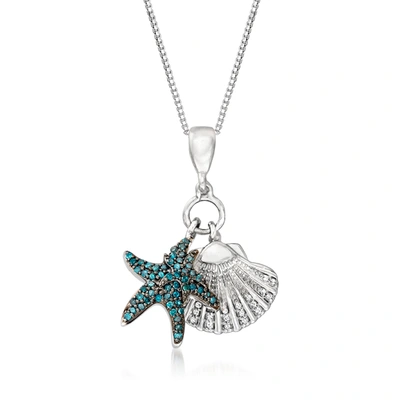 Shop Ross-simons Blue And White Diamond Sea Life Pendant Necklace In Sterling Silver In Multi