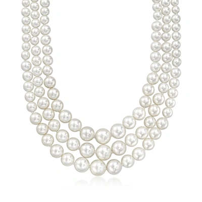 Shop Ross-simons 6-12mm Shell Pearl Graduated 3-strand Necklace With Sterling Silver In Multi