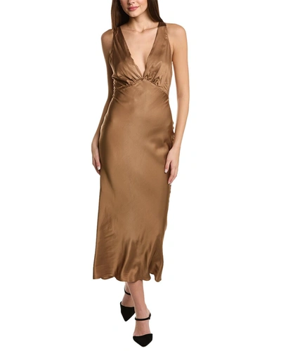 Shop Opt O. P.t. Satin Midi Dress In Brown