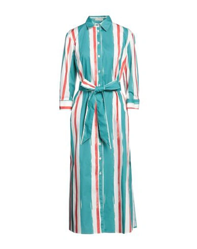 Shop Camicettasnob Woman Midi Dress Turquoise Size 8 Cotton, Elastane In Blue