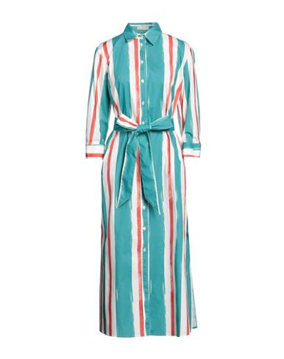 Camicettasnob Woman Midi Dress Green Size 8 Cotton, Elastane In Blue