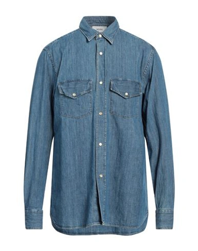 Shop Aglini Man Denim Shirt Blue Size 16 Cotton
