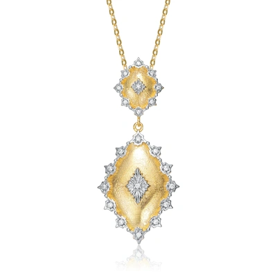 Shop Rachel Glauber Rhodium And 14k Gold Plated Cubic Zirconia Pendant Necklace