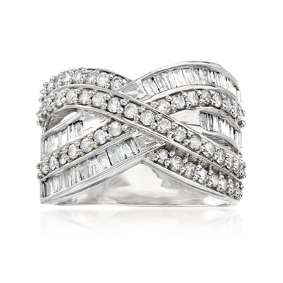 Shop Ross-simons Baguette And Round Diamond Highway Ring In Sterling Silver In White