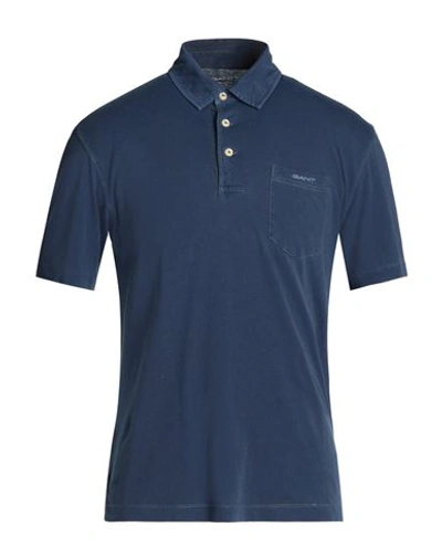 Shop Gant Man Polo Shirt Slate Blue Size Xs Cotton