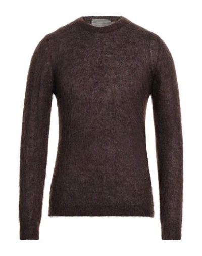 Shop Frankie Morello Man Sweater Dark Brown Size M Mohair Wool, Merino Wool, Polyamide
