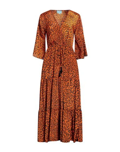 Shop Iconique Woman Midi Dress Orange Size L Polyester