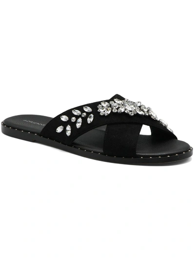 Shop Adrienne Vittadini Faken Womens Embellished Slip On Flat Sandals In Black