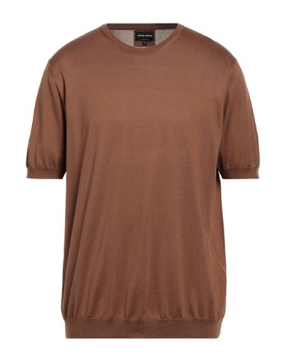 Shop Giorgio Armani Man Sweater Brown Size 46 Silk, Cotton