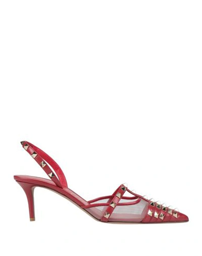 Valentino Garavani Woman Pumps Red Size 6.5 Soft Leather, Textile Fibers In Red
