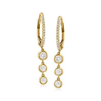 Ross-simons Diamond Hoop Drop Earrings In 14kt Yellow Gold In White