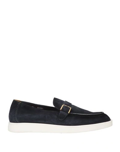 Santoni Man Loafers Midnight Blue Size 6 Soft Leather In Blue