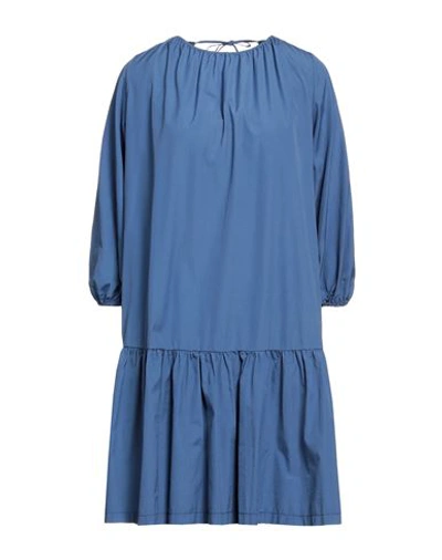 Shop European Culture Woman Mini Dress Slate Blue Size Xxl Cotton