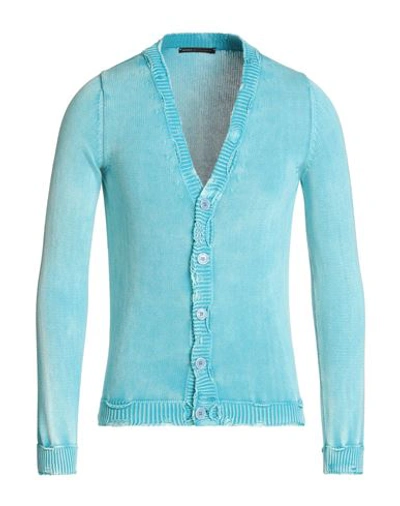 Shop Daniele Alessandrini Man Cardigan Azure Size 36 Cotton In Blue